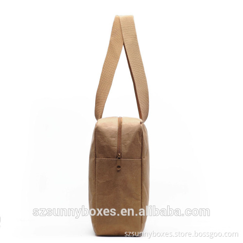 Ultra Light Cotton/Canvas Lining Kraft Paper Travel Shoulder Bag With Zipper Closure